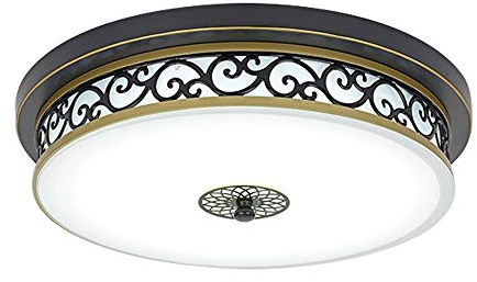 VanMe 36W LED Antik Deckenleuchte Flurlampe Retro Deckenlampe Vintage Rund Design Metall Eisen Glas Lampeschirm Wohnzimmer Esszimmer Schlafzimmer Bad Küche Decken Leuchten Schwarz Ø50cm