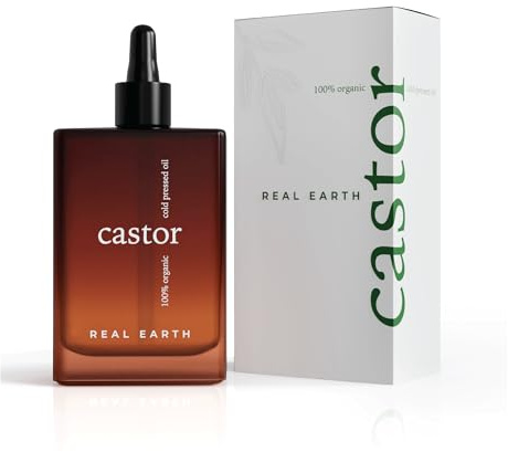 Real Earth Aceite de Ricino Orgánico 100% Puro y Natural. Castor Oil Organic Cold Pressed - Aceite de Castor Crece Pelo, Pestañas y Cejas Natural - Prensado en Frío y Vegano - 100ml