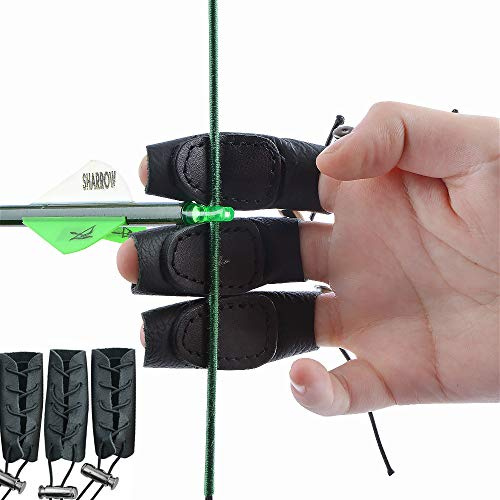 SHARROW 3 PCS/Set Rindsleder Fingerschutz Bogenschießen Schutzpolster Handschuhe Tab Bogen Schießen Protector Schießhandschuh Fingertabs