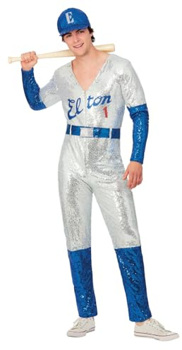 Smiffys Herren Officially Licensed Elton John Deluxe Sequin Baseball Costume Offiziell lizenziertes Elton John Deluxe Pailletten-Baseball-Kostüm