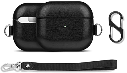 Haobobro [Soft-Touch Series] AirPods 3 Hülle mit Clip/Schlüsselband kurz - Lammleder Hülle für AirPods 3. Generation - AirPods Schutzhülle Lederhülle - AirPods Ledercase - Schwarz Leather Case