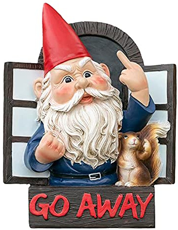 NICETOW Rude Statue de GNOME de Doigt du Milieu, Onze fenêtre Ouverte Arbre Hugger, décoration Murale de Sculpture d'arbre lunatique, Figurine naine de Gnomes Grincheux Accessoire de Jardin
