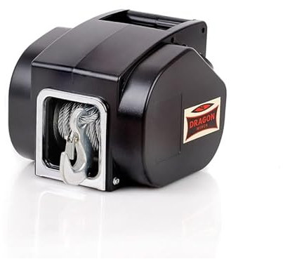 DRAGON WINCH - Treuil électrique portable 12V 5000 lbs (2267 kg) avec 9m de câble en acier pour charrues, quads, ATVs, UTVs, bateaux avec télécommande à câble + accessoires pour treuil