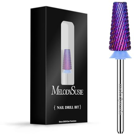 MelodySusie Professional 5 in 1 Nail Drill Bits, 3/32'' Carbide Tungsten Multi-function, Suitable for Manicure Pedicure Cuticle Gel Polishing, Purple, Medium
