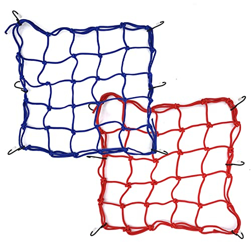FORYNXHWIN Rete Ragno Elastica - 2 Pezzi Rete Casco per Moto con Ganci 40 x 40cm Rete per Bagagli per Moto Bicicletta (Blu&Rosso)