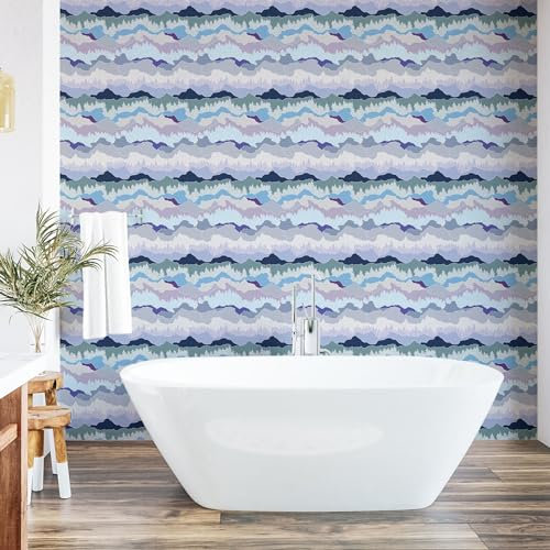ABAKUHAUS Abstract Peel & Stick Wallpaper for Home, Horizontally Pastel Colored Style Woodland Trees and Mountains Landscape Like, Self-Adhesive Living Room Kitchen Accent, 33 cm x 250 cm, Lilac Blue