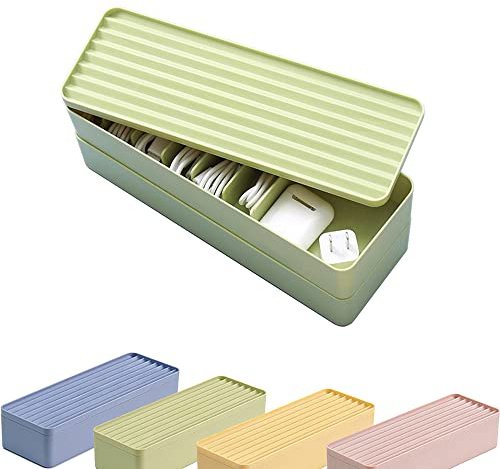STARRY G Kabel-Tidy-Box mit Deckel, 7-Gitter-Kabel-Organizer-Box, große Aufbewahrungsbox für Kabel, Ladestecker, einfarbige Kabelmanagement-Box (kostenlose 3m Kabelbinderrolle) - 2 Schichten