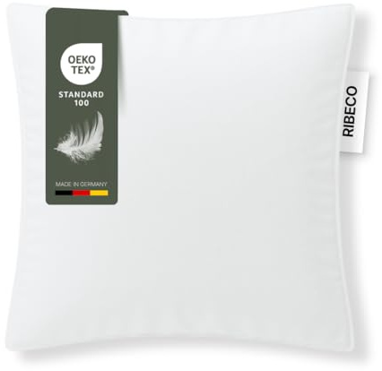 RIBECO GERMANY Federkissen Johanna, Kopfkissen 80x80 cm weiß mit optimaler Stützkraft für den Kopf- und Nackenbereich, hergestellt aus Federn & Daunen und anschmiegsamer Baumwolle, Made in Germany