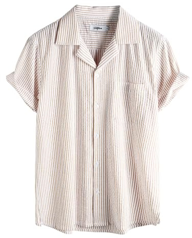 VATPAVE Mens Striped Summer Shirt Casual Button Down Short Sleeve Beach Shirts Cotton Shirts for Men Large Khaki