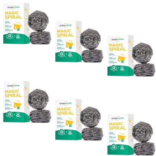 Stanhome Magic Spiral rostfritt stål, Nana tar bort fett, tar bort brända livsmedel och svåra fläckar - Perfekt för porslin, grytor, kastruller, kokkärl, grillar och diskbänk (6)