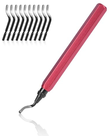 flintronic Entgrater Werkzeug Universal, Handentgrater mit 1 Metallgriff und 11 BS1010 Klingen, 360° Rotierender Klinge Schneidwerkzeug für 3D Drucker, Kunststoff, Aluminium (Rot)