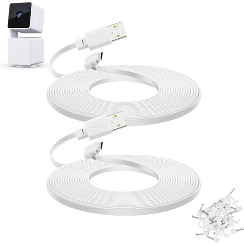 2 Pack 30ft Extension Cable for WYZE Cam Pan V3 Camera 90 Degree Micro USB Power Adapter Flat Cable White
