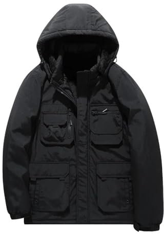 SWEPER Herren Fleecejacke - Fleece Winter Herren Mäntel Warm Verdicken Outwear Herren Jacken Schwarz Grau Lange Herren Winter Hoodies Taschen Parka Mäntel,Schwarz,M