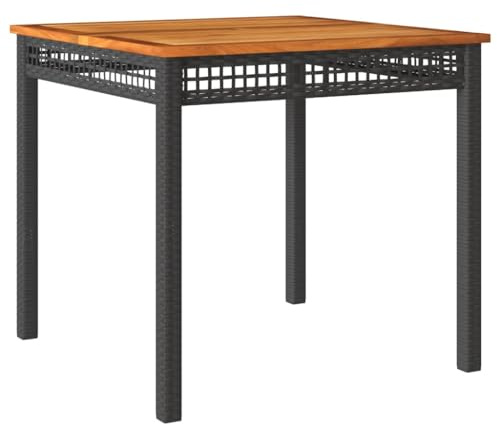 vidaXL Gartentisch, Esstisch für Garten Terrasse, Terrassentisch mit Holzplatte Stahlrahmen, Gartenmöbel Tisch, Schwarz Poly Rattan Akazienholz