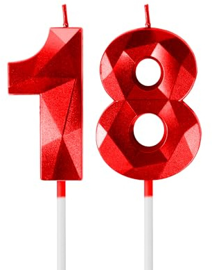 Yiran 3D Rot Geburtstagskerzen,Geburtstagskerzen Zahlen 18,Kuchendeko Geburtstag,Geburtstagskerzen für Geburtstagsdeko,Kuchen Dekoration für Männer, Frauen Geburtstag Jubiläen Party