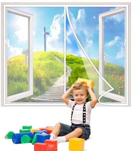 Magnet Fliegengitter Set für BalkonFenster, 230x90cm TerrassenFenster Fliegenvorhang & Insektenschutz Fenster mit Fliegenklatsche Klebeband, Weiß 1995-Größe