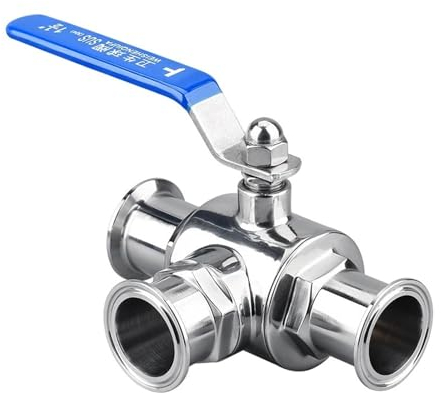 CAYUND 3-Wege-Ventil 3 (76 mm) T-Muster Dreiwege-Tri-Clamp-Kugelhahn aus Edelstahl SS304 OD91