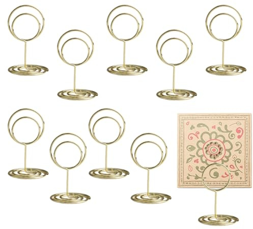10PCS Table Number Holders,Tabletop Photo Holder Menu Clips,Reusable Name Card Holder Prevent Falling for Office Memo Weddings Family Banquets Anniversary Birthday Party (Gold, Round Shape)