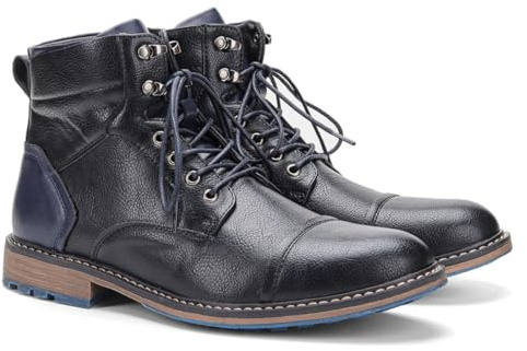 Harssidanzar Herren Motorrad Stiefel Ankle Lederstiefel Schwarz 45 KM301EU