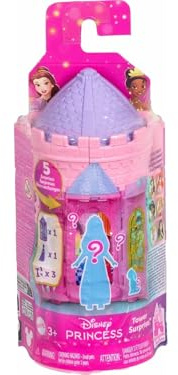 Mattel Disney Princess Tower Surprise Piccole bambole e accessori, impilabile Playset con 4 sorprese e amici di Disney Movies (gli stili possono variare)