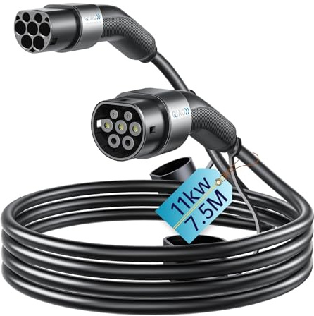 QIAO)) Type 2 EV Charging Cable, 11kW 7.5M 16A Three Phase, Electric Vehicle Type 2 to Type 2 IEC 62196 EV Charger Cable, EVs/Plug-in Hybrid Fast Car Charging Cable with Carry Bag