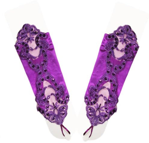 Blausky Satin Damen Lange Handschuhe,Braut-Handschuhe im Retro-Stil,Fingerlose Handschuhe,Satinhandschuhe mit Perlen und Pailletten,für Opera Fest Party Hochzeit Karneval,30 cm,Lila