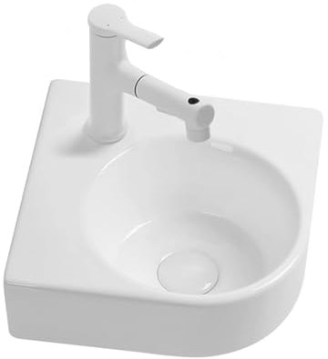 BRCYKRWY Mobile Bagno Lavabo Angolare Lavabo da Appoggio Bianco, Piccolo Lavamano per WC Ospiti,Mobile De Bagno con Rubinetto E Scarico,Lavandini Ad Angolo per Bagno