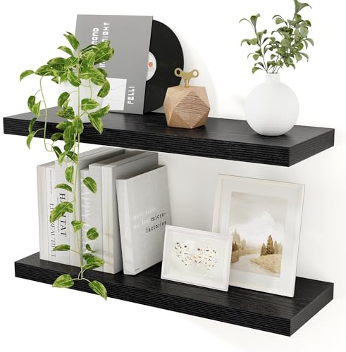Feihorrm Wandregal Holz Schwarz, Extra Breit 23,5 cm, 60cm Wandboard | 2er Set Schweberegal aus MDF Holz, Regal Wand, Regalbrett für Küche, Wohnzimmer, Schlafzimmer, Badezimmer & Arbeitszimmer
