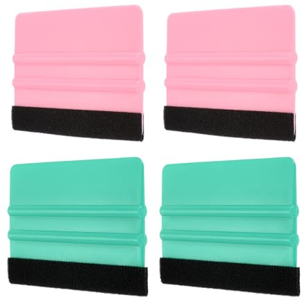 sourcing map 4pcs Vinyl Squeegee, Felt Edge Vinyl Wrap Decal Squeegee Tool, 4-Inch Car Vinyl Film Scraper Plastic Squeegee for Car Wrap, Sign Making, Window, Pink+Green, Rectangle
