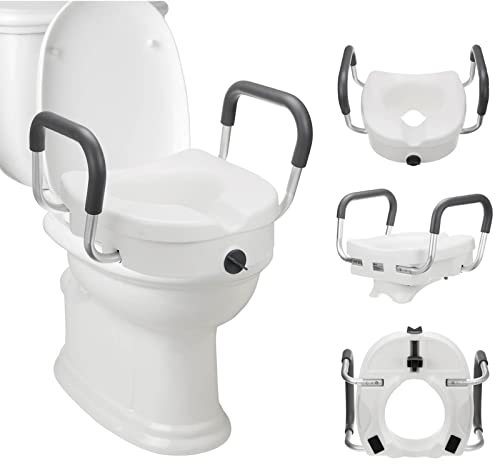 Sedile WC rialzato con maniglie regolabili per anziani e disabili, sedile rimovibile per comfort e supporto