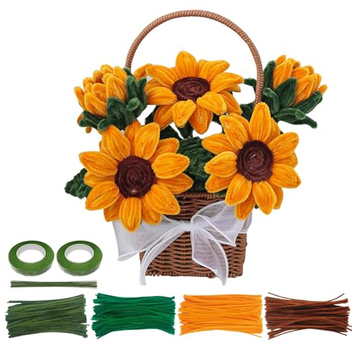 300 Stück Pfeifenreiniger zum Basteln Blumen Set Pfeifenreiniger Blumen Set | Pfeifenputzer zum Basteln Blumen, Bouquet, Sonnenblumen Blumenstrauß Set