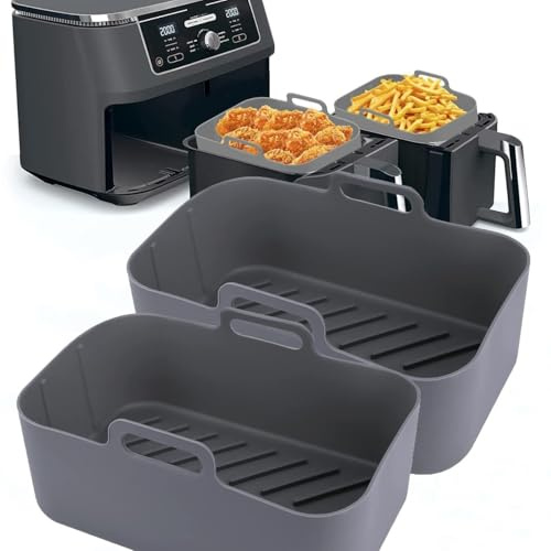 2pcs Air Fryer Cake Tin, Silicone Baking Moulds for Dual Air Fryer, Non-Stick Quick Release Heat Resistant Loaf Pans Air Fryer Accessories(Black)