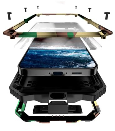Lunivop For Samsung Galaxy S24 FE Case Metal Heavy Duty Camouflage | Built-in 9H Glass Screen Protection,360°Full Body Protective,Dust-Proof Anti-Slip Military-Grade Metal+TPU Rugged Cover 6.7