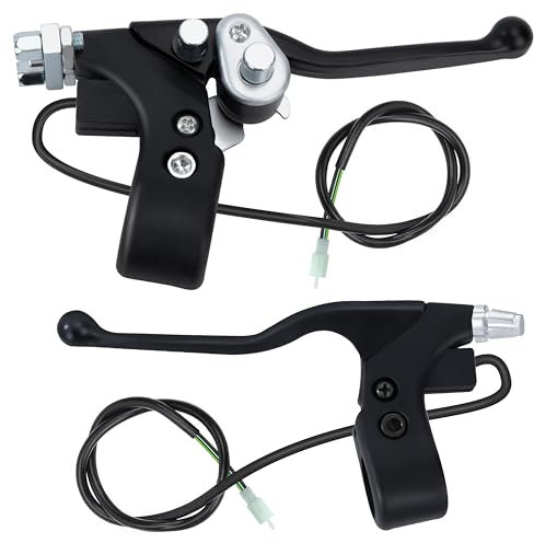 Tunejoy Levier de Frein de Poignée de ATV avec Boucles et Câbles Leviers Frein d'embrayage pour Guidon de Diamètre 22 mm de Pocket Dirt Bike Go Kart Scooter 1 Paire Noir
