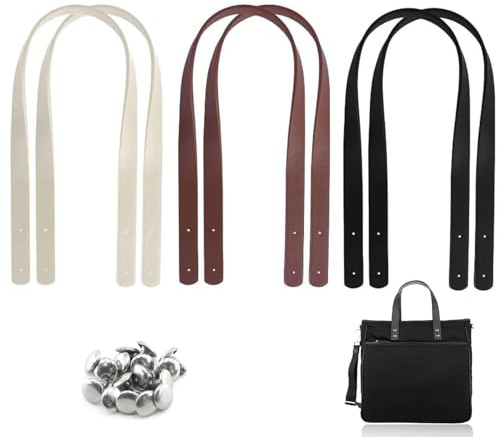 Exsbtay 6 Stück Taschenhenkel PU Taschenriemen Leder Schultergurte 60 cm Taschenhenkel für Häkeltaschen, Ersatz Handtaschenriemen handtaschen Griffe mit Nieten
