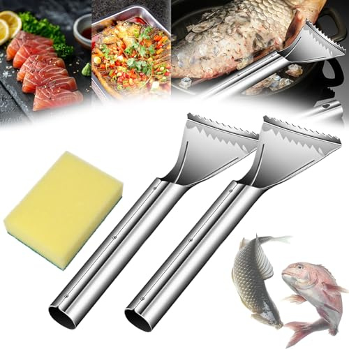 Sharp Stainless Steel Fish Scaler, Portable Fish Peeler, Portable Cordless Fish Scale Remover, Kitchen Tool 304 Stainless Steel for Daily Cooking, Professional Chefs, Restaurants (2Pcs)