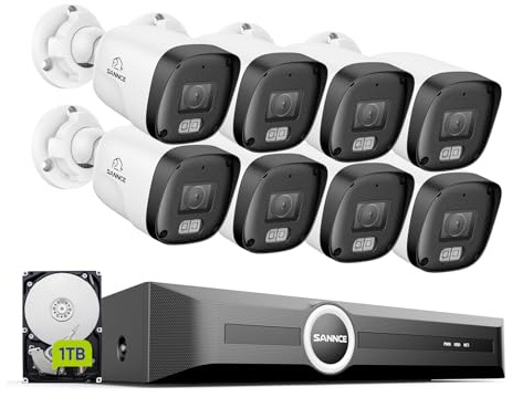SANNCE 8CH POE CCTV Security Camera Systems, 6MP Network Video Recorder PoE 8 Channel NVR with 8x 3MP Outdoor Security IP Cameras for House Security, 1TB HDD, Audio Recording, IP67 Camera Outdoor