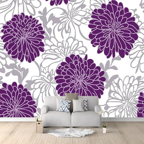 Fototapete Chrysantheme Lila 200x140 cm 3D Vliestapete Wandbild, Mustertapete Moderne Wandtapete, Wohnzimmer Schlafzimmer Kinderzimmer Büro Flur Wanddeko