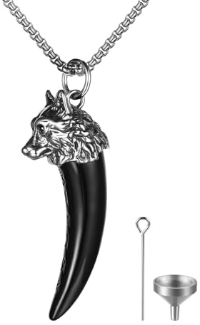 OIDEA Herren Wikinger Wolfskopf Halskette: Wolf Kopf Halbmond Thors Hammer Anhänger mit Weizenkette Odin Glocke Speer Spartaner Helm Nordisch Viking Schmuck Geschenk für Männer