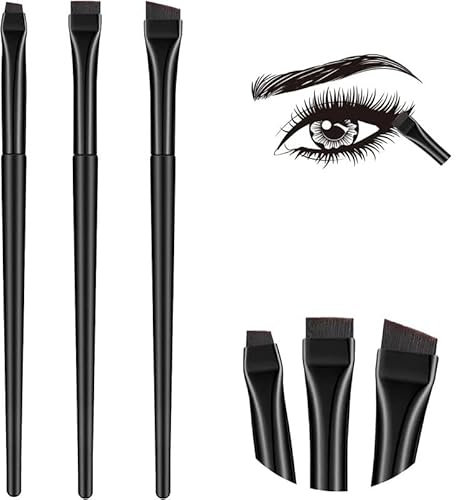 3 Pinceaux Eyeliner - Pinceau professionnel plat et fin pour sourcils