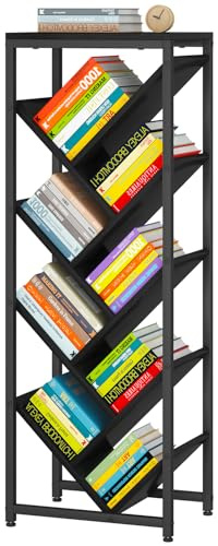 IBUYKE Bibliothèque d'arbre à 9 Niveaux, Bibliothèque en Bois, Présentoir Étroit pour Livres/CD/Films,Cadre en Métal, Étagère sur Pied pour Chambre, Salon, Bureau à Domicile, Noir TBC002B