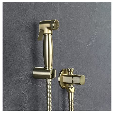 GKJHTED Handheld Bidet Sprayer for Toilet,Brushed Gold Cloth Diaper Sprayer Kit,Brass Wall Mounted Bidet Water Sprayer Cold Water Bidet Faucet Diape