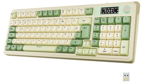NEWWAY NK251 uppladdningsbart trådlöst tangentbord - fransk AZERTY-layout - trippellägen wifi, 2,4 GHz/BT/USB-C - digital display - multifunktionshjul - RGB-bakgrundsbelysning - mottagare på baksidan
