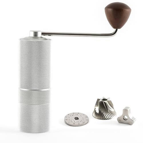 Hanseküche Molinillo de café - Molinillo de café manual con mecanismo de precisión de acero inoxidable y mango de madera - Molinillo cónico para espresso, molinillo de café, acero inoxidable (plata