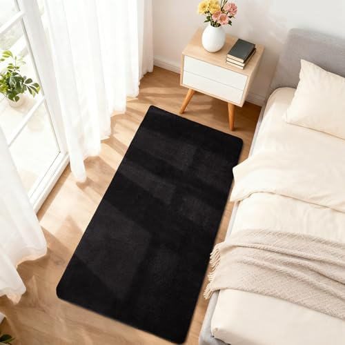 Novalife Teppich Läufer Flauschiger Kurzflor, Wohnzimmerteppich Einfarbiges Flur Modern Weich Teppiche für Bettvorleger Matte/Deko/Schlafzimmer/Kinderzimmer, 80x150cm, Schwarz