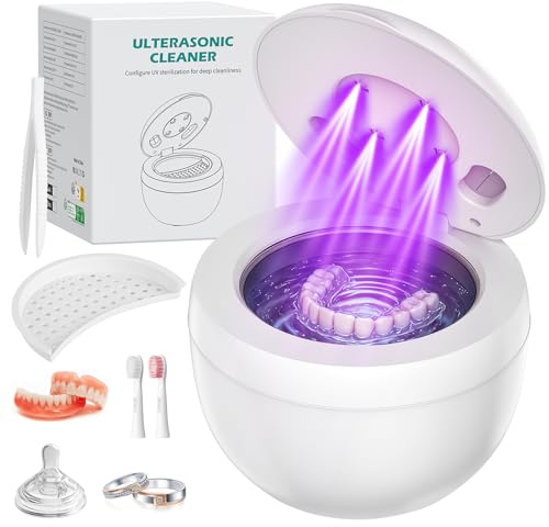 SHINER Ultraschallreinigungsgerät 45000Hz Ultraschallreiniger, 200mL Dental Pod 4 Modi, Ultrasonic Cleaner mit 4 UV Lampe für Zahnersatz, Zahnschiene, Retainer, Aligner, Prothesen, Schmuck(GH-UC129)