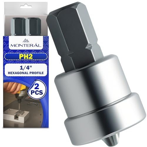 2 Piezas Punta Pladur PH2 con Tope de Profundidad un Perfil Hexagonal 1/4 | Puntas Atornillador Fabricada en Acero Aleado S2 - MONTERAL