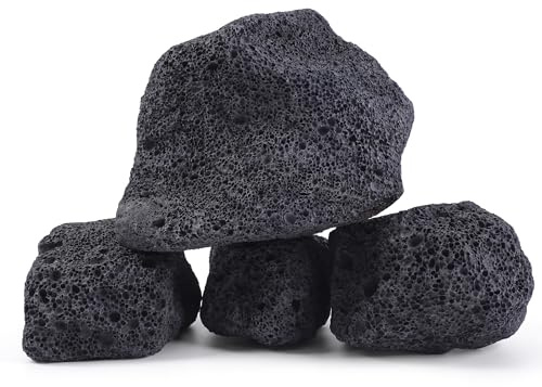FISCAPE 5.5-15.5 cm Natural Black Lava Rock, 4 PCS Small Porous Aquarium Stones for Aquascaping, Terrariums & Aquarium Decor