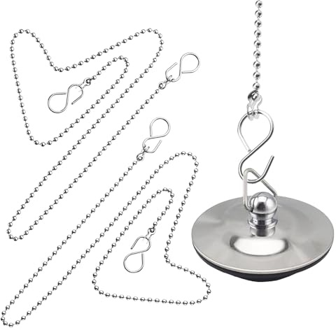 2 catenelle da 40 cm per vasca da bagno, in acciaio inox resistente, spina e catena per vasca da bagno, tappi per bagno con gancio a S, catena da bagno per bagno/cucina, accessori da bagno