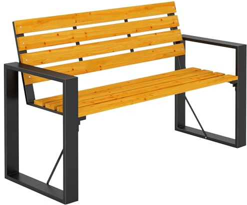 Outsunny Gartenbank 2-Sitzer Wetterfest Holz 136 x 54 x 82 cm Naturholz | Holzbank mit Lamelldesign Armlehnen, Bis 240 kg, Holz Sitzbank, Balkonbank, Garten Balkon Terrasse